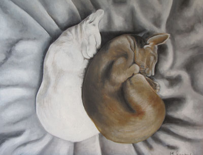 Peinture Animalière - Marc Legris - Arno et Teo les chats orientaux - 2013 - huile sur toile - 73x30cm Marc Legris - Peinture Animalière