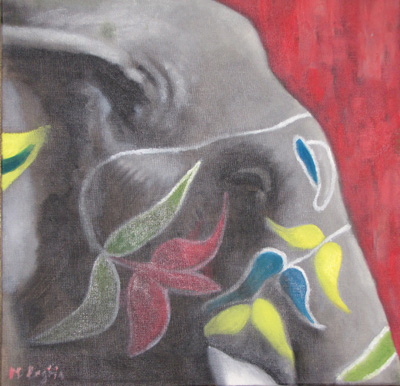Peinture Animalière - Marc Legris - Elephant d'Asie - 2008 - huile sur toile - 40x40cm Marc Legris - Peinture Animalière