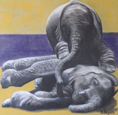 Peinture Animalière - Marc Legris - Eléphants - Guili-Guili - 2009 - huile sur toile - 60x60cm Marc Legris - Peinture Animalière