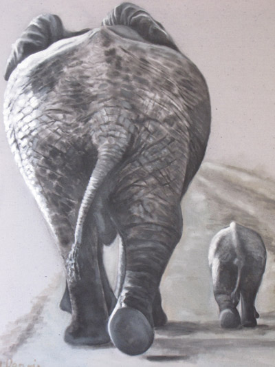 Peinture Animalière - Marc Legris - Eléphants - Maternité - 2009 - huile sur toile - 54x65cm Marc Legris - Peinture Animalière