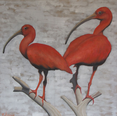 Peinture Animalière - Marc Legris - Isis et Phylis les ibis - 2013 - huile sur toile - 80x80cm Marc Legris - Peinture Animalière