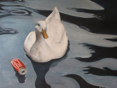 Peinture Animalière - Marc Legris - Oscar le canard et sa canette - 2013 - huile sur toile - 65x80cm Marc Legris - Peinture Animalière