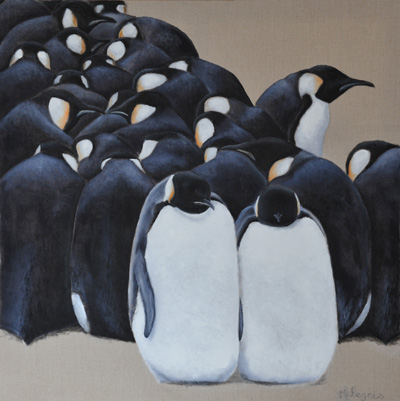 Peinture Animalière - Marc Legris - Manchots - 2004 - huile sur toile - 100x100cm Marc Legris - Peinture Animalière