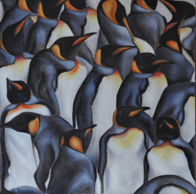 Peinture Animalière - Marc Legris - Manchots - 2004 - huile sur toile - 80x80cm Marc Legris - Peinture Animalière