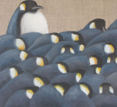 Peinture Animalière - Marc Legris - Manchots - 2013 - huile sur toile - 30x30cm Marc Legris - Peinture Animalière