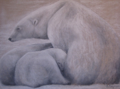 Peinture Animalière - Marc Legris - Ourse et oursons - 2010 - huile sur toile - 100x100cm Marc Legris - Peinture Animalière