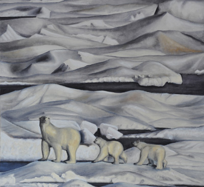 Peinture Animalière - Marc Legris - Ourse pôlaire et deux oursons - 2002 - huile sur toile - 100x100cm Marc Legris - Peinture Animalière
