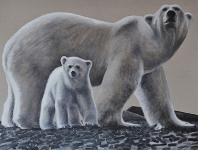 Peinture Animalière - Marc Legris - Ourse pôlaire et son ourson - 2002 - huile sur toile - 116x89cm Marc Legris - Peinture Animalière
