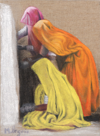Peinture Voyages - Marc Legris - Rajasthan - 3 Femmes - 2003 - huile sur toile - 33x24cm Marc Legris - Peinture Voyages