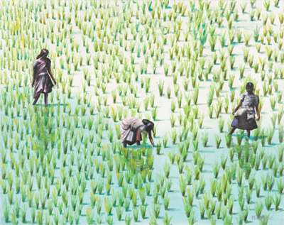 Peinture Voyages - Marc Legris - Rajasthan - Rizière - 2004 - huile sur toile - 92x73cm Marc Legris - Peinture Voyages